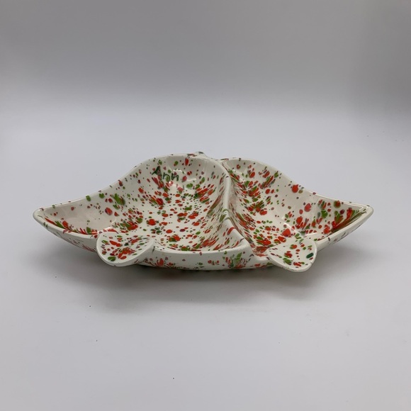 Vintage Spatter White Handmade Ceramic Christmas Bells Candy Nut Or Trinket Dish - Picture 2 of 14